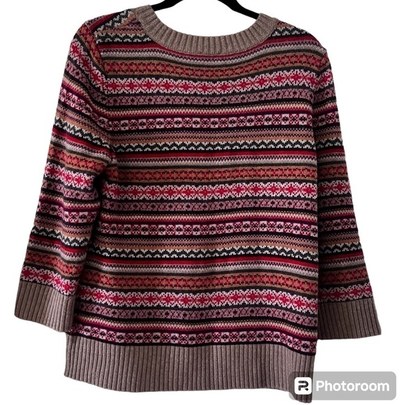 Talbots Wool Blend Fair Isle Cardigan in Red Green and Tan size Small - Picture 2 of 14